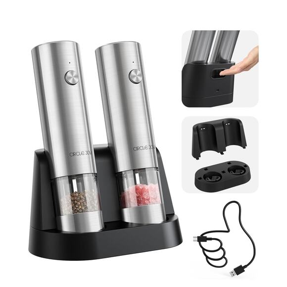 Rechargeable Electric Salt and Pepper Grinder Set with Storage Base New Open Box - Picture 3 of 7